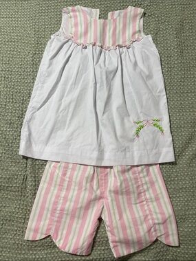 Girls Pink & White Striped Sleeveless Pajama Set with Embroidered Bow